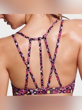 Victoria's Secret Sport Bra Neon Geometric Crossback Sheer Mesh Panel Medium